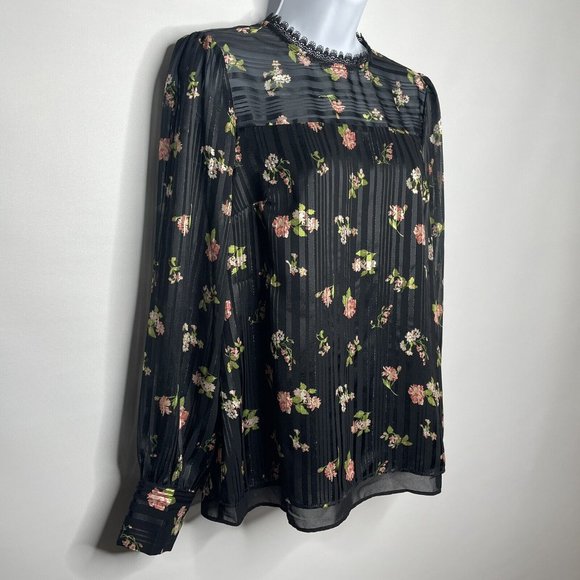 ModCloth Accentuated Ease Sheer Black Metallic Floral Overlay Blouse - Picture 3 of 8